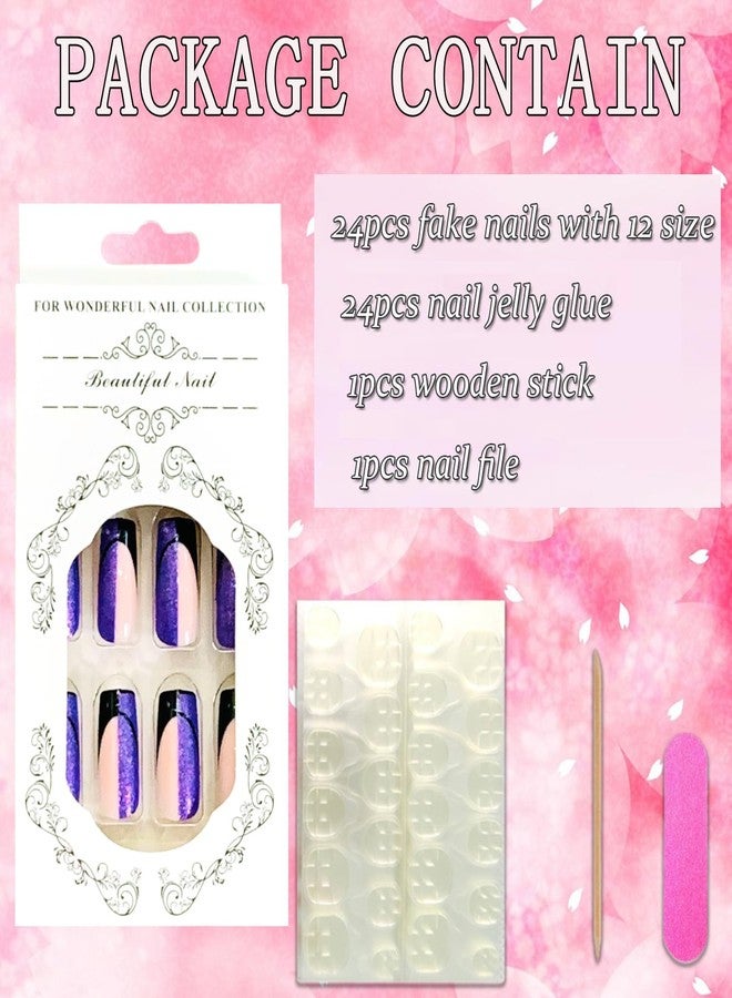 Vezocim أظافر فيزوسيم البنفسجية اللاصقة، مربعة الشكل، ذات أطراف فرنسية، 24 قطعة، لامعة، تغطية كاملة، متوسطة الحجم، أكريليك مربع الشكل، بتصميمات متنوعة، أظافر صناعية قابلة لإعادة الاستخدام، لاصقة، مناسبة للنساء والفتيات - Image 4